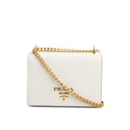 White/Black Saffiano Lux Chain Shoulder Bag