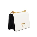 White/Black Saffiano Lux Chain Shoulder Bag