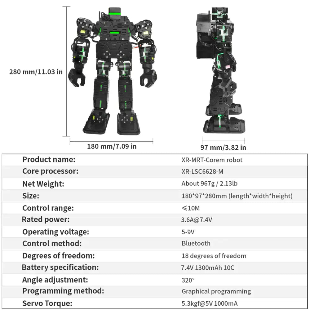 Humanoid Robot, Smart Boxing, Football, Dancing Robot, Graphical Programmable with Phone and Windows PC App, DIY Armored RC Robot with servo Lights