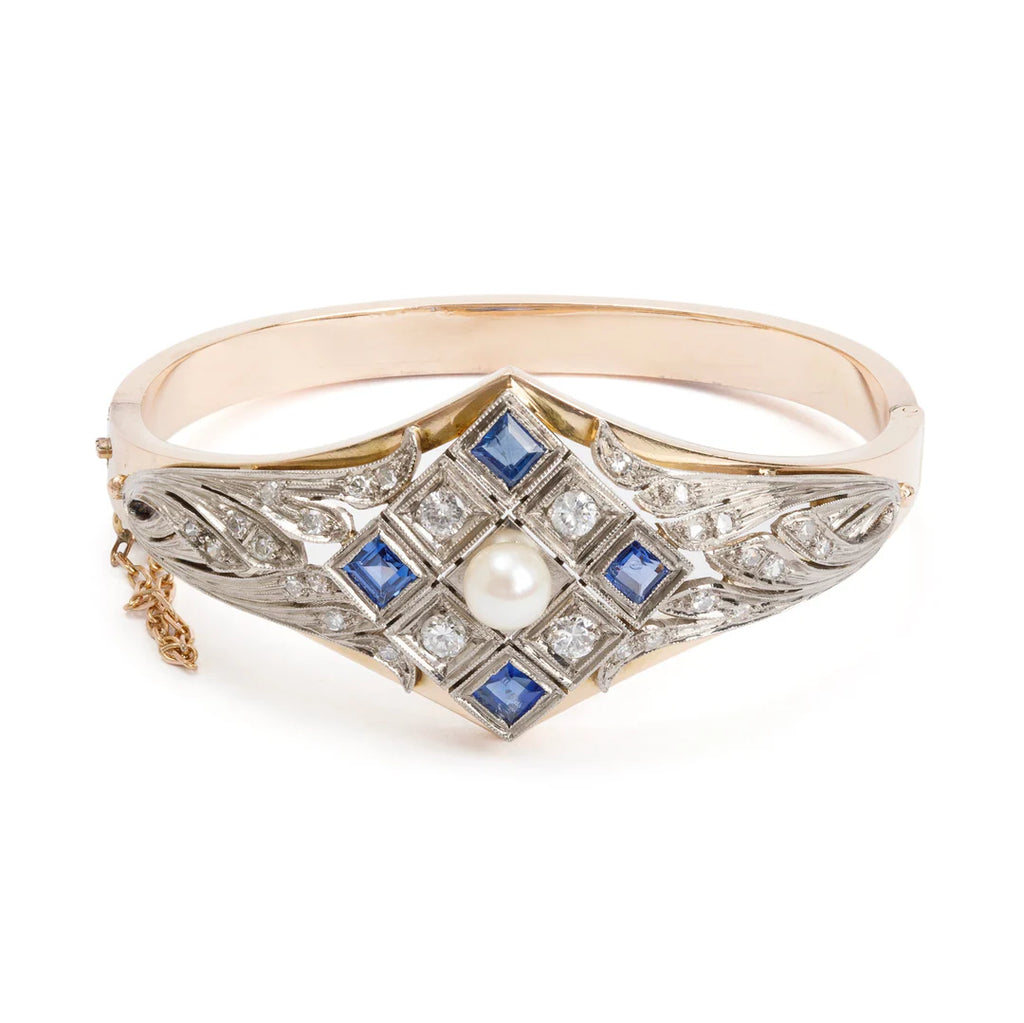 14k Gold Pearl, Sapphire &amp; Diamond Bracelet