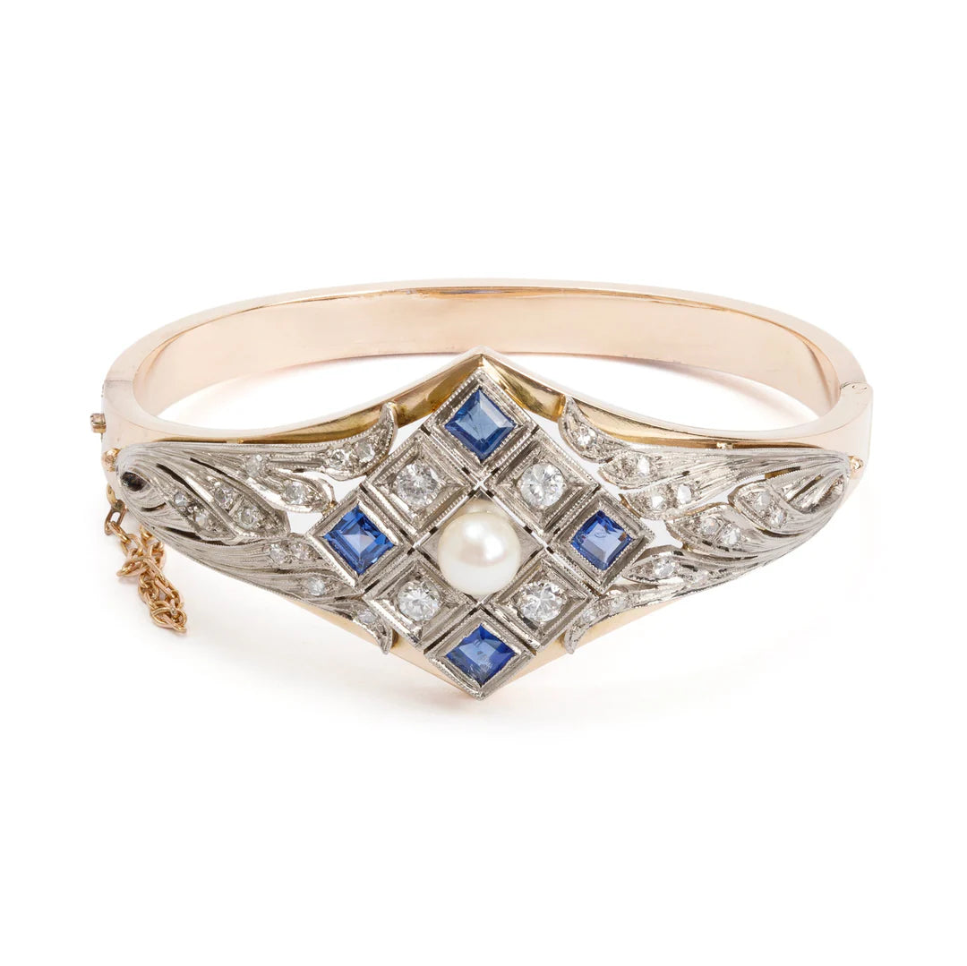 14k Gold Pearl, Sapphire &amp; Diamond Bracelet