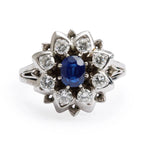 14k White Gold Blue Sapphire &amp; Diamond Cocktail Ring, Size 7.75