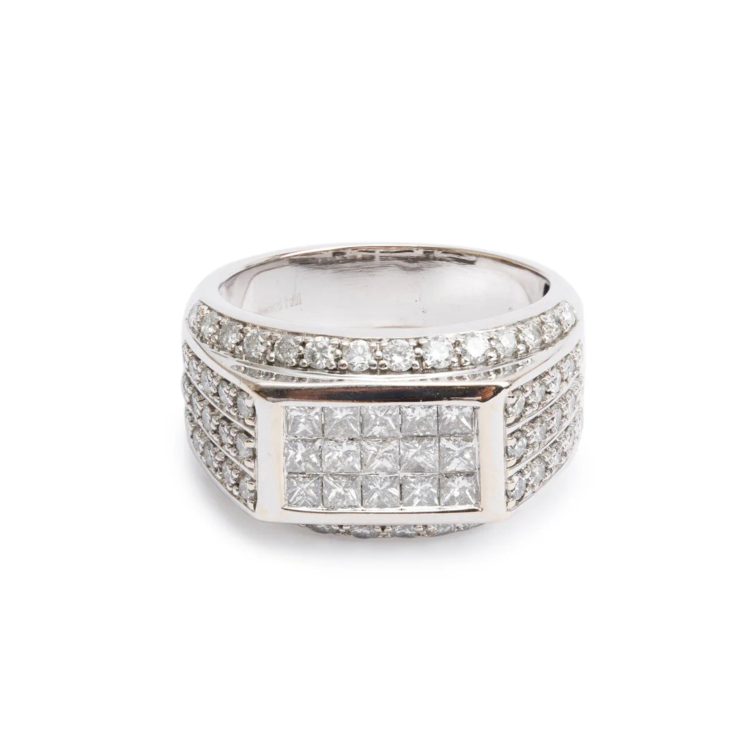 14k White Gold Diamond Cluster Ring, Size 9