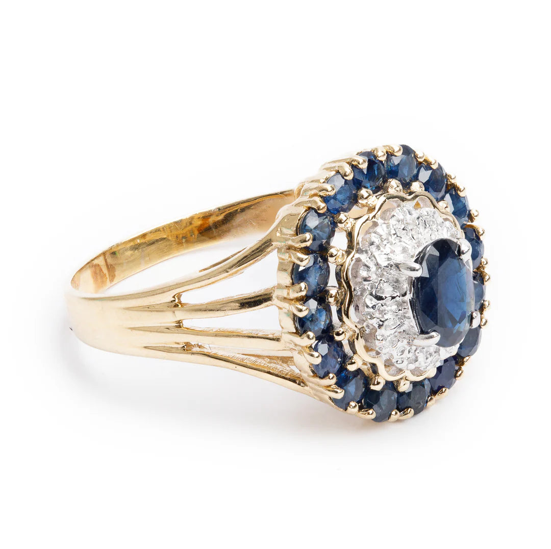 14k Yellow Gold Blue Sapphire &amp; Diamond Ring, Size 11.75