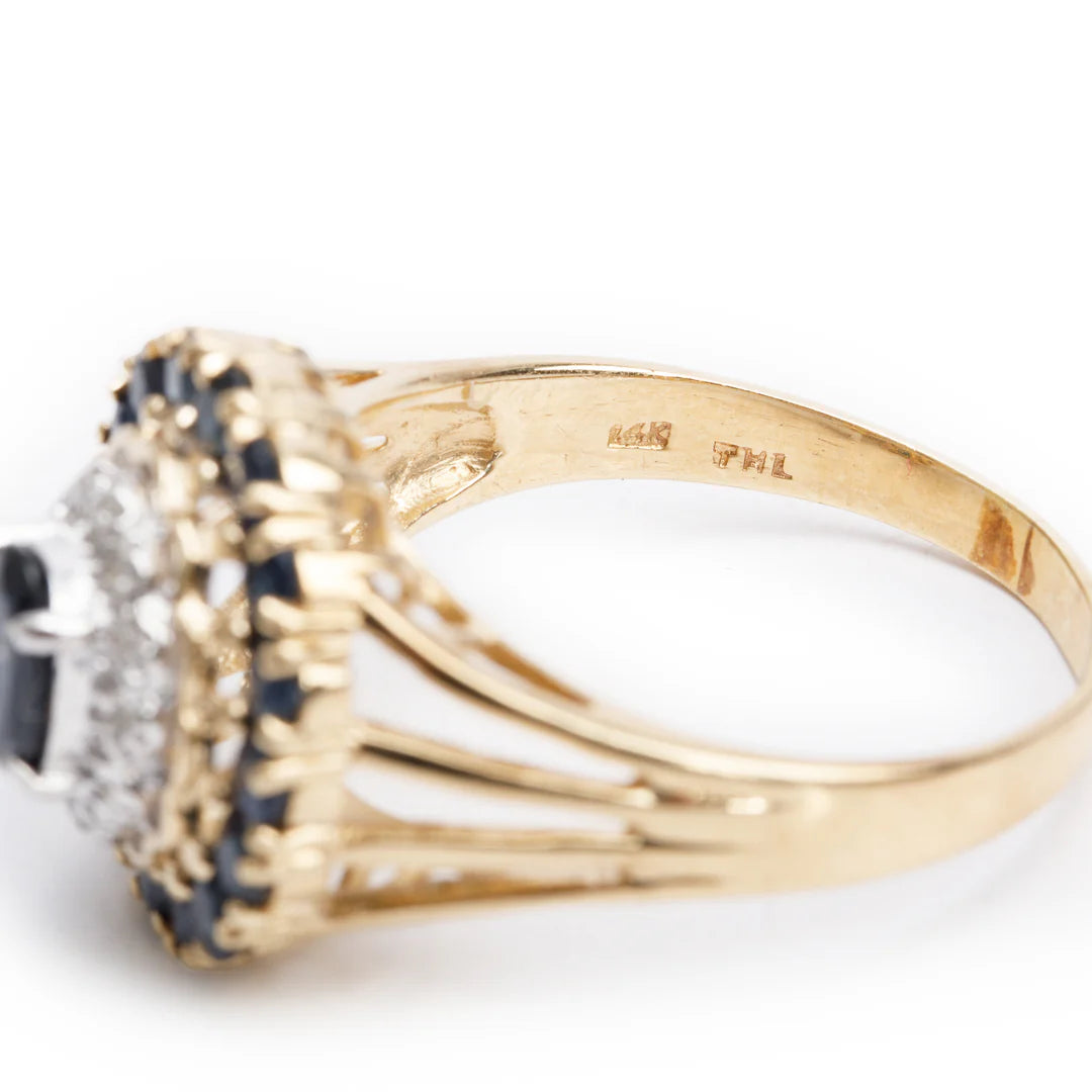 14k Yellow Gold Blue Sapphire &amp; Diamond Ring, Size 11.75