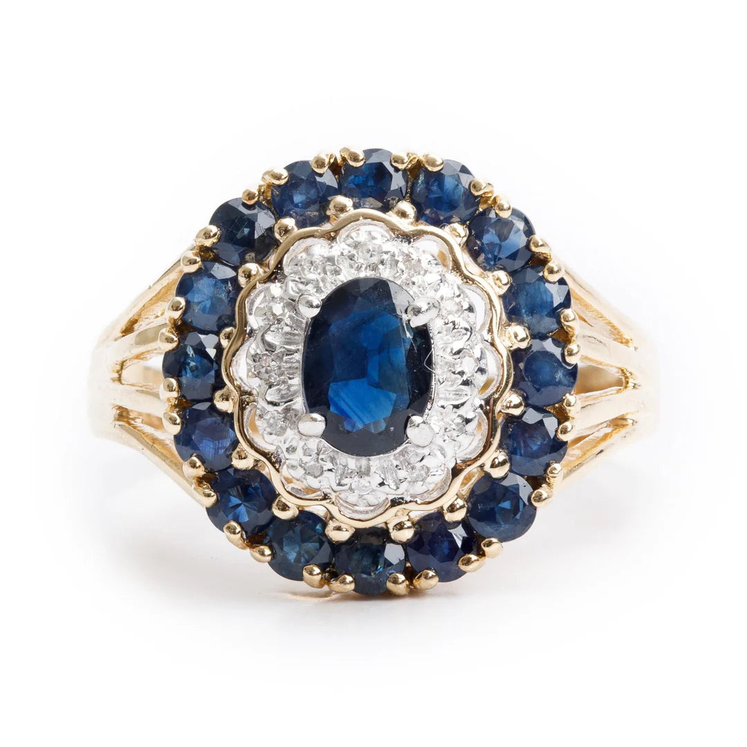 14k Yellow Gold Blue Sapphire &amp; Diamond Ring, Size 11.75