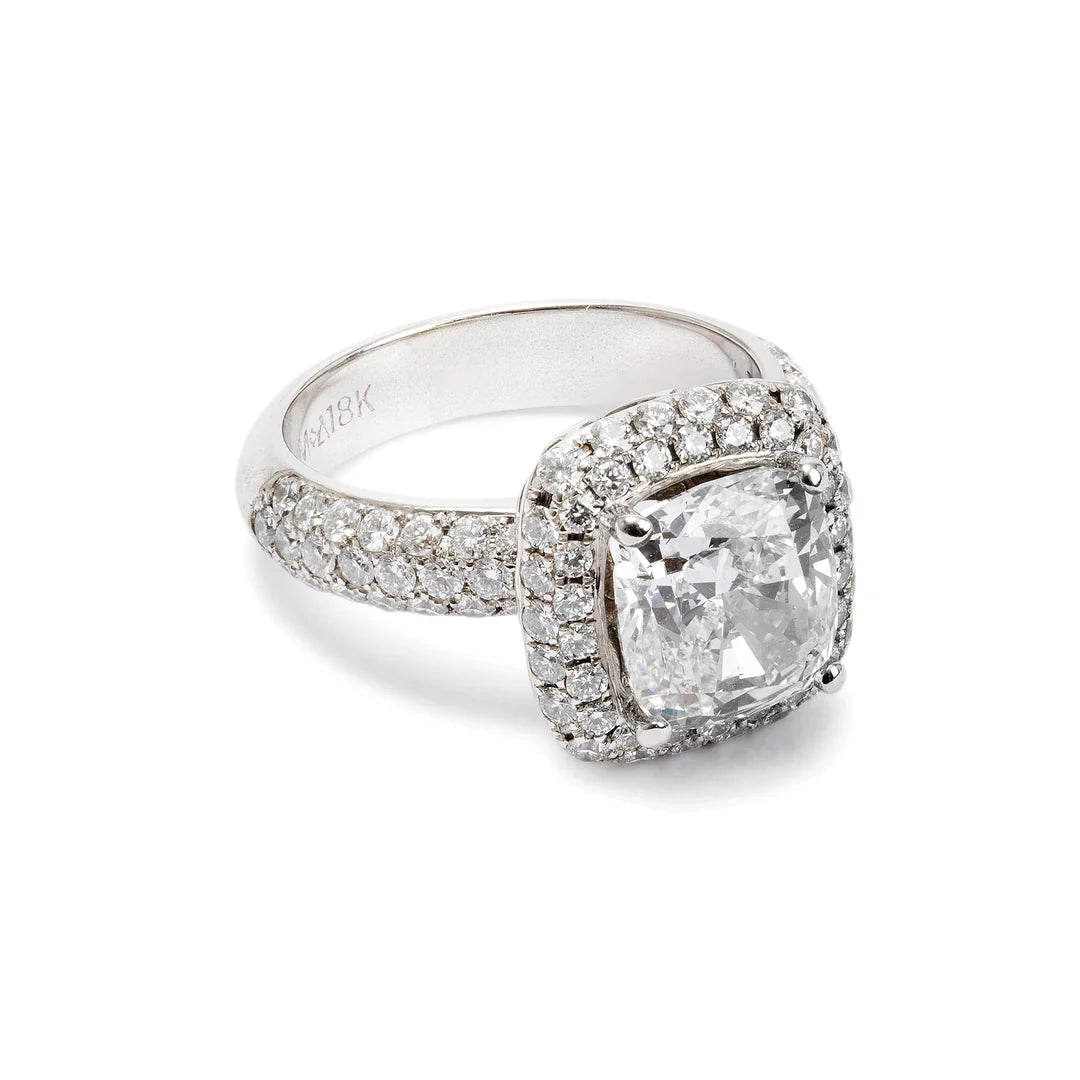 18k White Gold 3.01 ct. Cushion Cut Diamond Engagement Ring, Size 5.25 w/ GIA Diamond Certificate
