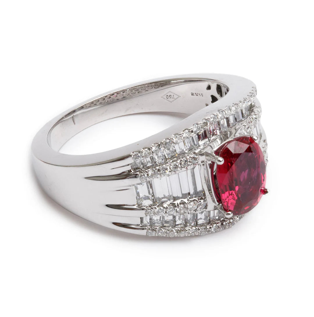 18k White Gold Ruby and Diamond Ring, Size 6.5