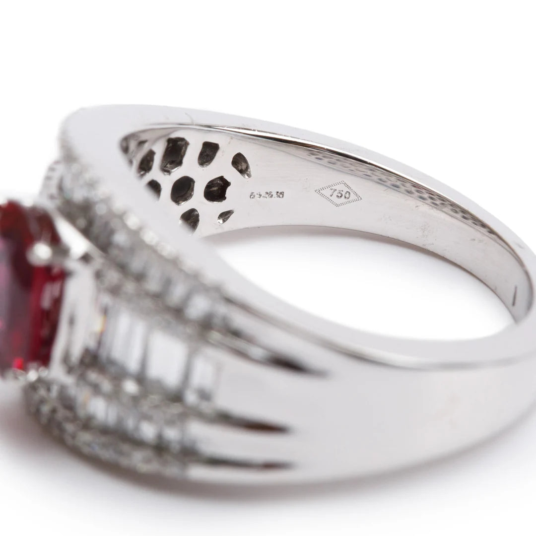 18k White Gold Ruby and Diamond Ring, Size 6.5