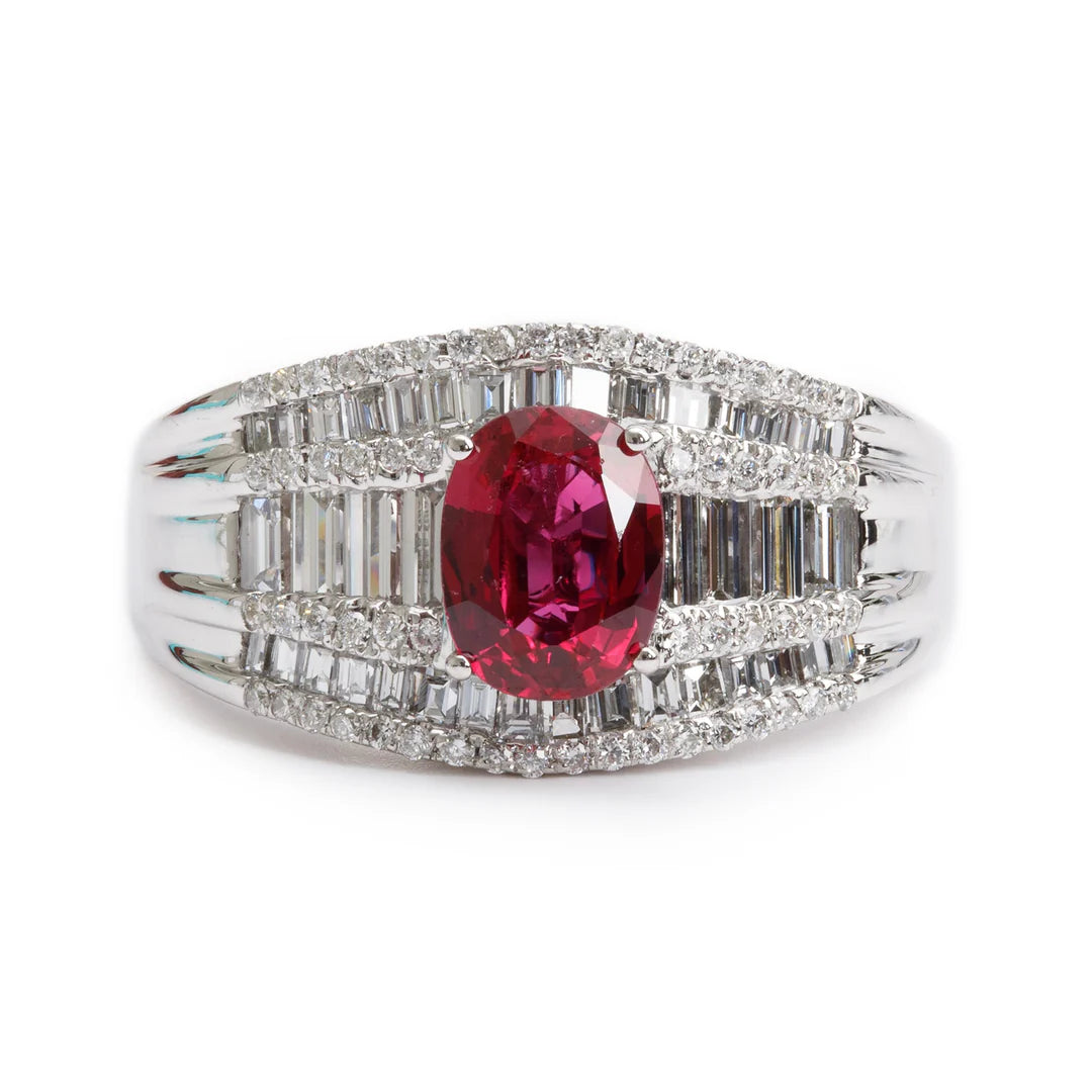 18k White Gold Ruby and Diamond Ring, Size 6.5