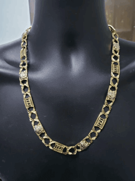 13mm 10k Greek Design Yellow Gold Gourmette chain, Size: 18