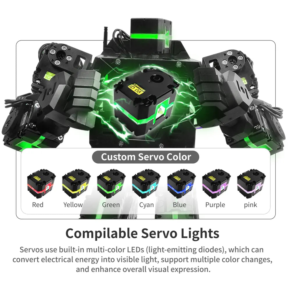 Humanoid Robot, Smart Boxing, Football, Dancing Robot, Graphical Programmable with Phone and Windows PC App, DIY Armored RC Robot with servo Lights