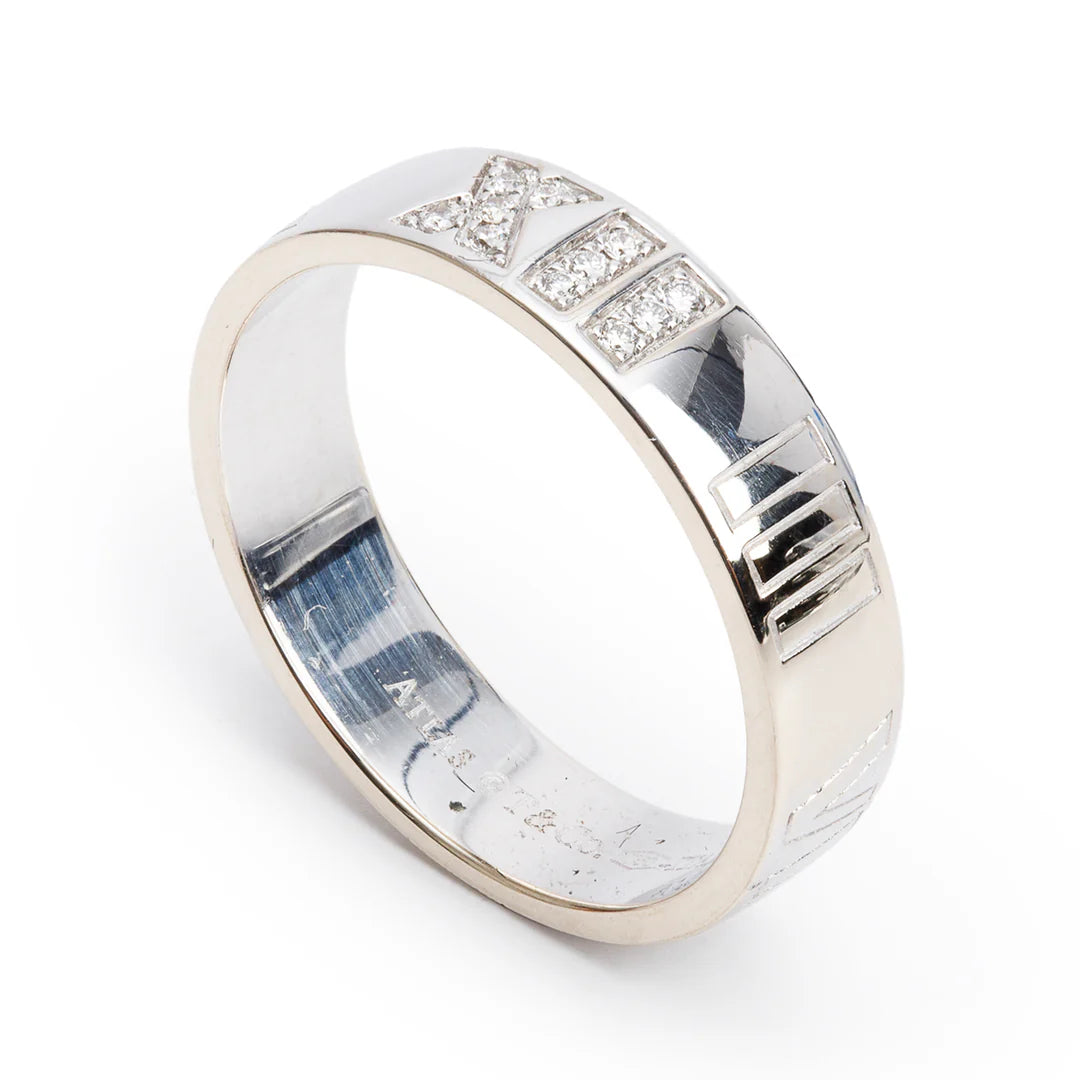 18k White Gold Diamond Atlas Band Ring, Size 8.5