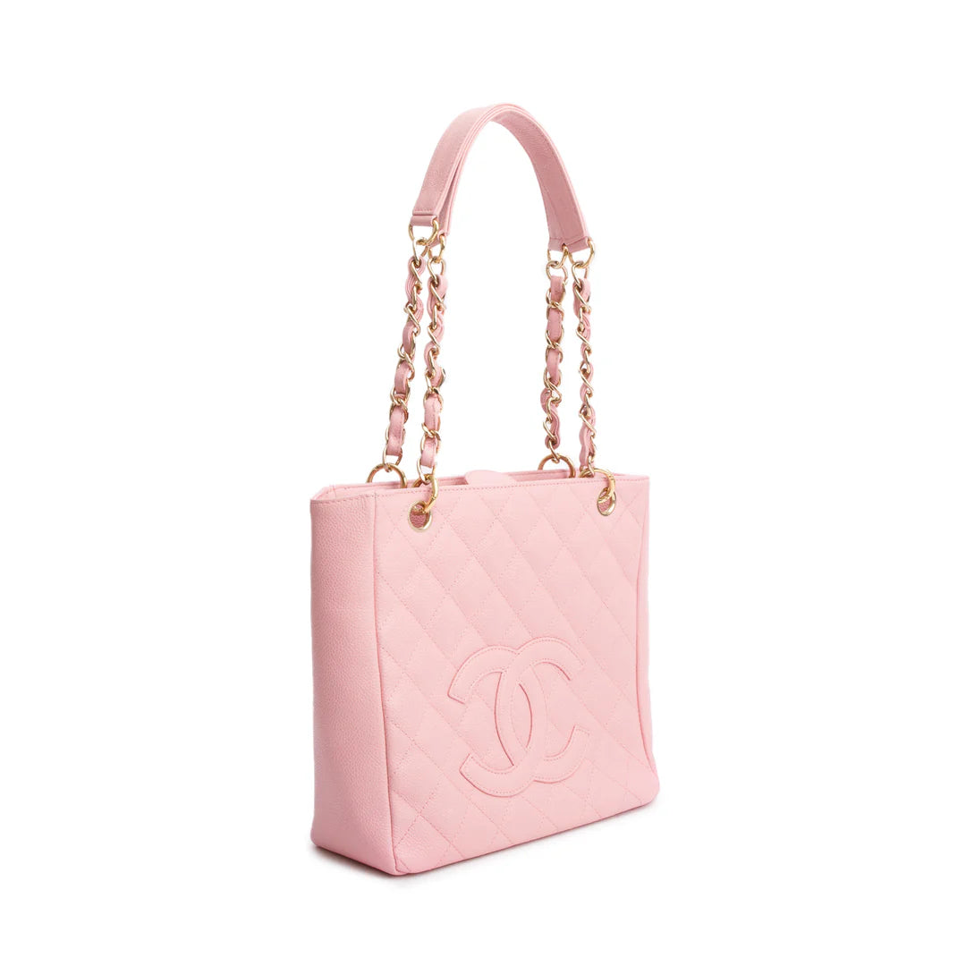 Pink Caviar Leather Petite Shopping Tote