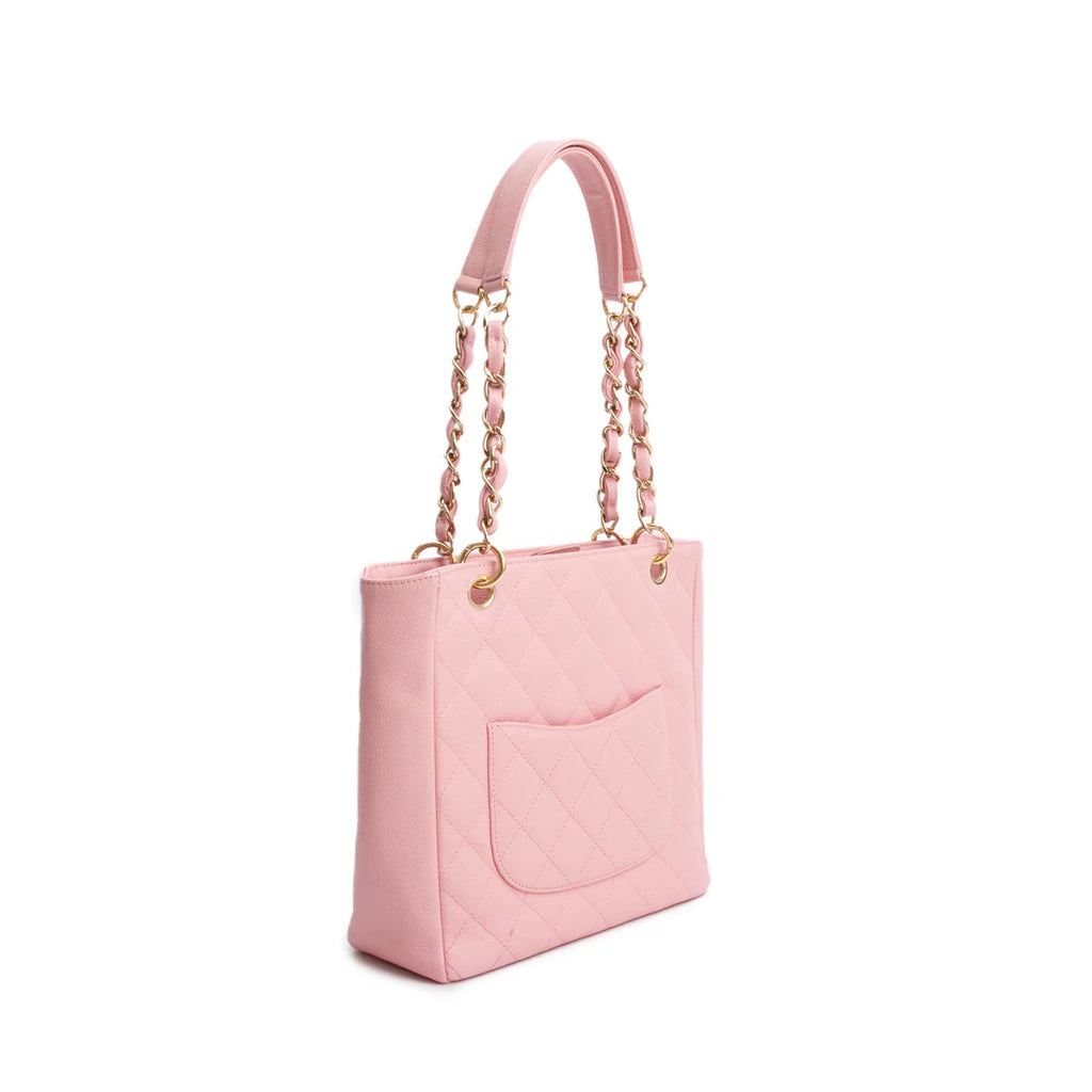 Pink Caviar Leather Petite Shopping Tote