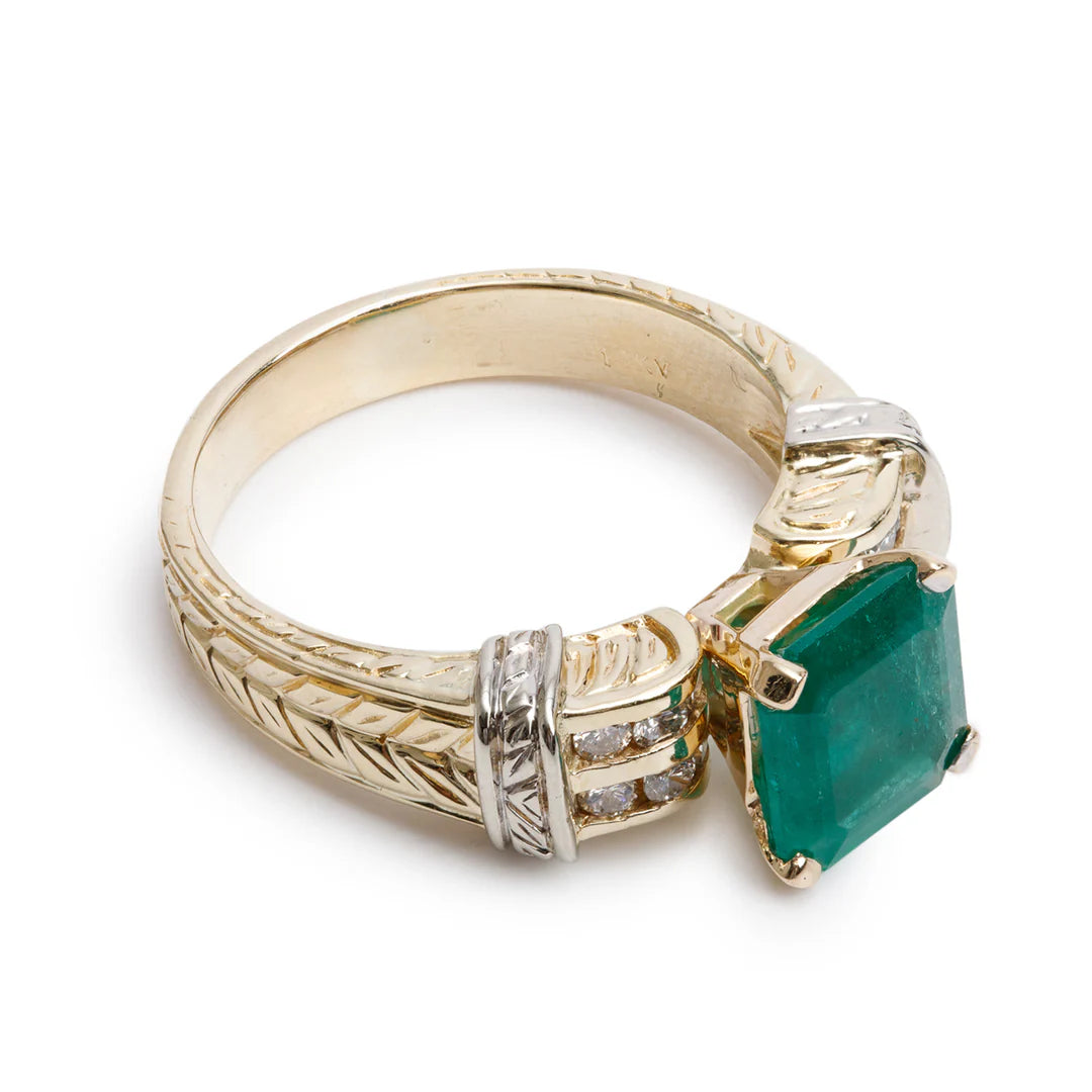 14k Yellow Gold Emerald &amp; Diamond Ring, Size 10.25