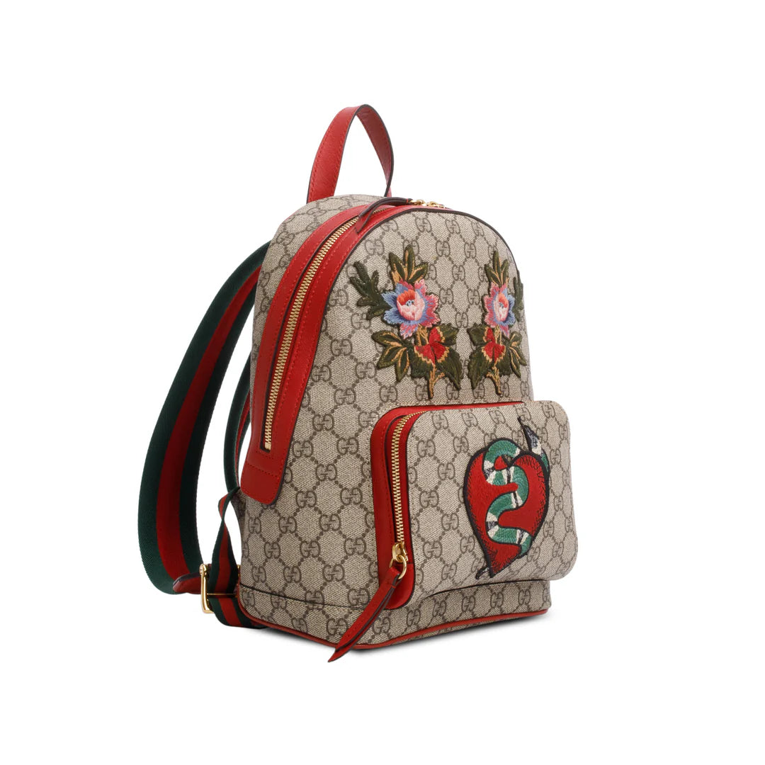 GG Supreme Monogram Web Kingsnake Heart Embroidered Small Day Backpack