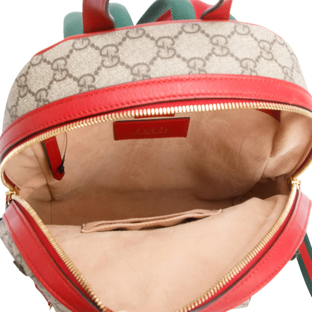 GG Supreme Monogram Web Kingsnake Heart Embroidered Small Day Backpack