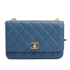 Blue Lambskin Leather Trendy CC Wallet on Chain w/ Box