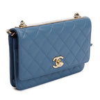 Blue Lambskin Leather Trendy CC Wallet on Chain w/ Box