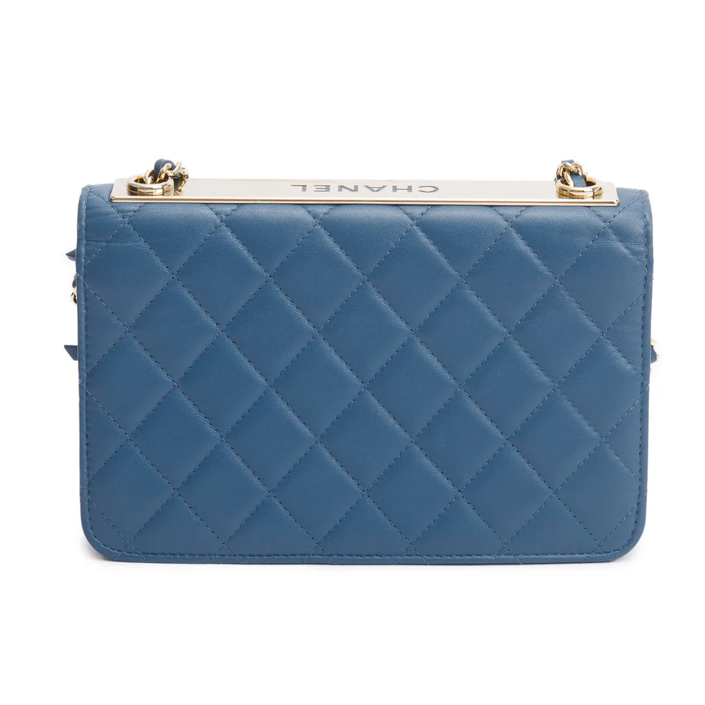 Blue Lambskin Leather Trendy CC Wallet on Chain w/ Box