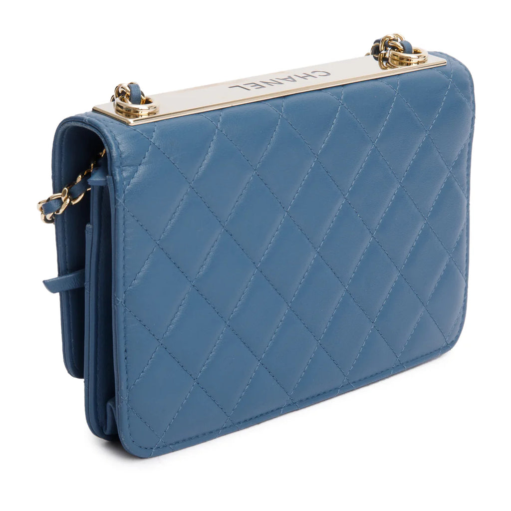 Blue Lambskin Leather Trendy CC Wallet on Chain w/ Box