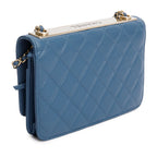 Blue Lambskin Leather Trendy CC Wallet on Chain w/ Box