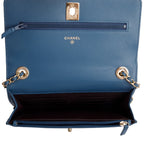 Blue Lambskin Leather Trendy CC Wallet on Chain w/ Box