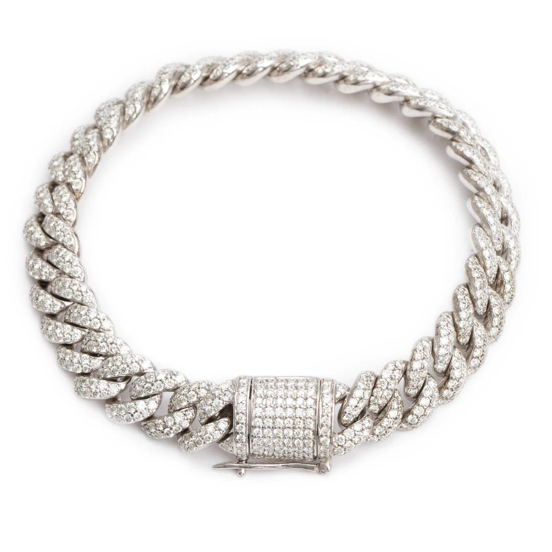 10k White Gold Pave Diamond Cuban Link Bracelet