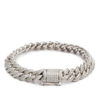 10k White Gold Pave Diamond Cuban Link Bracelet