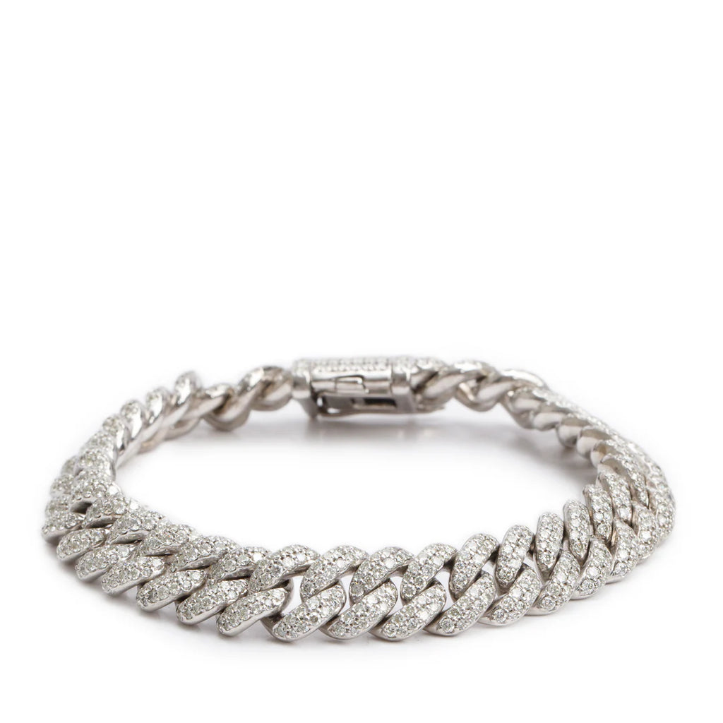 10k White Gold Pave Diamond Cuban Link Bracelet