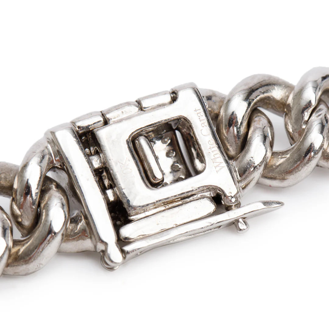10k White Gold Pave Diamond Cuban Link Bracelet
