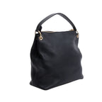 Black Pebbled Calfskin Leather Large Convertible Soho Hobo Bag w/ Strap