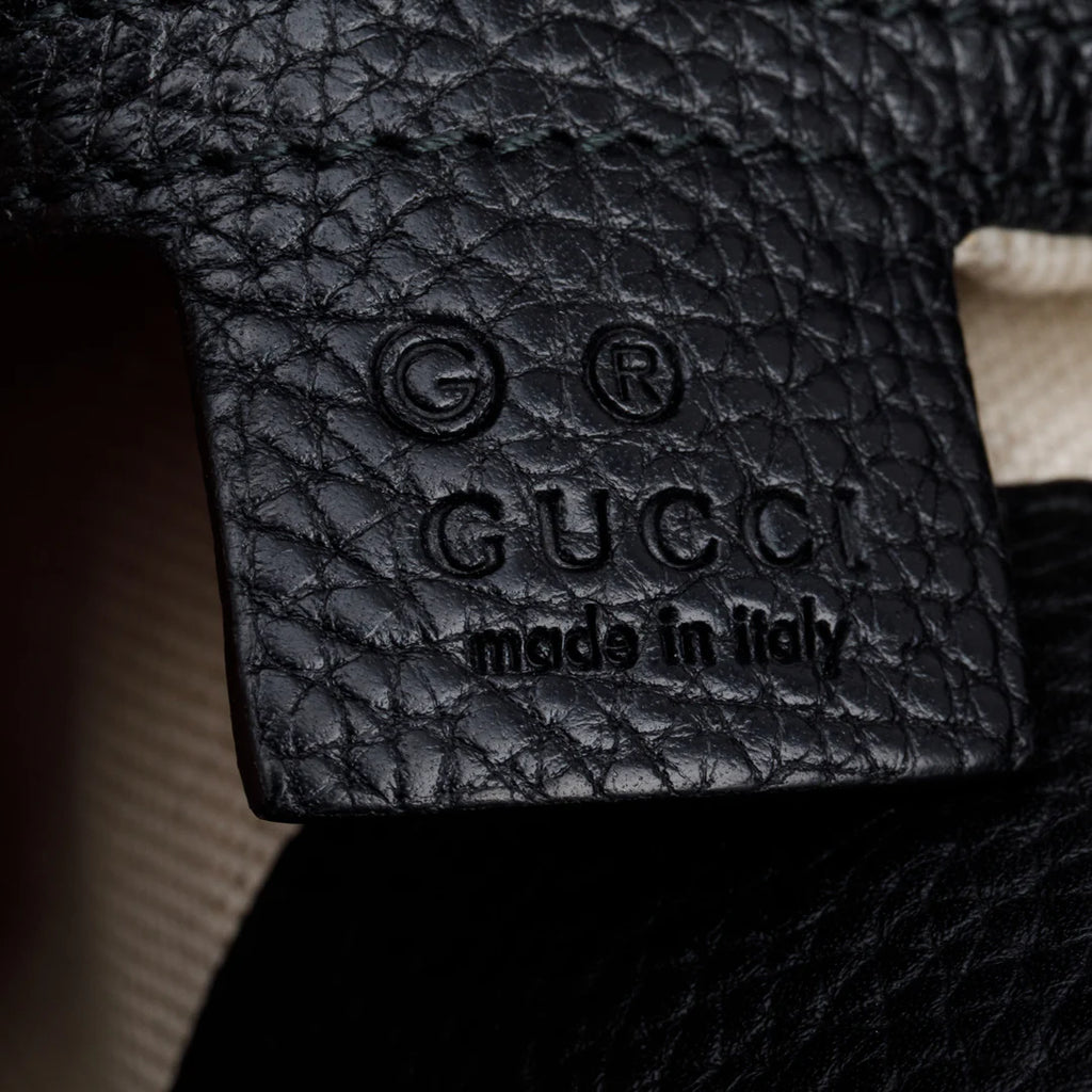 Black Pebbled Calfskin Leather Large Convertible Soho Hobo Bag w/ Strap