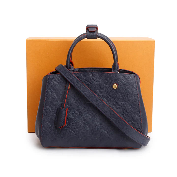 Navy Monogram Empreinte Leather Montaigne BB w/ Strap &amp; Box