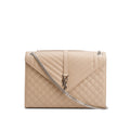 Beige Quilted Grain De Poudre Leather Large Envelope Chain Bag