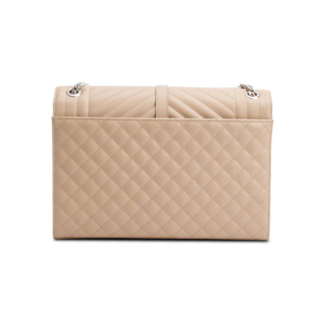 Beige Quilted Grain De Poudre Leather Large Envelope Chain Bag