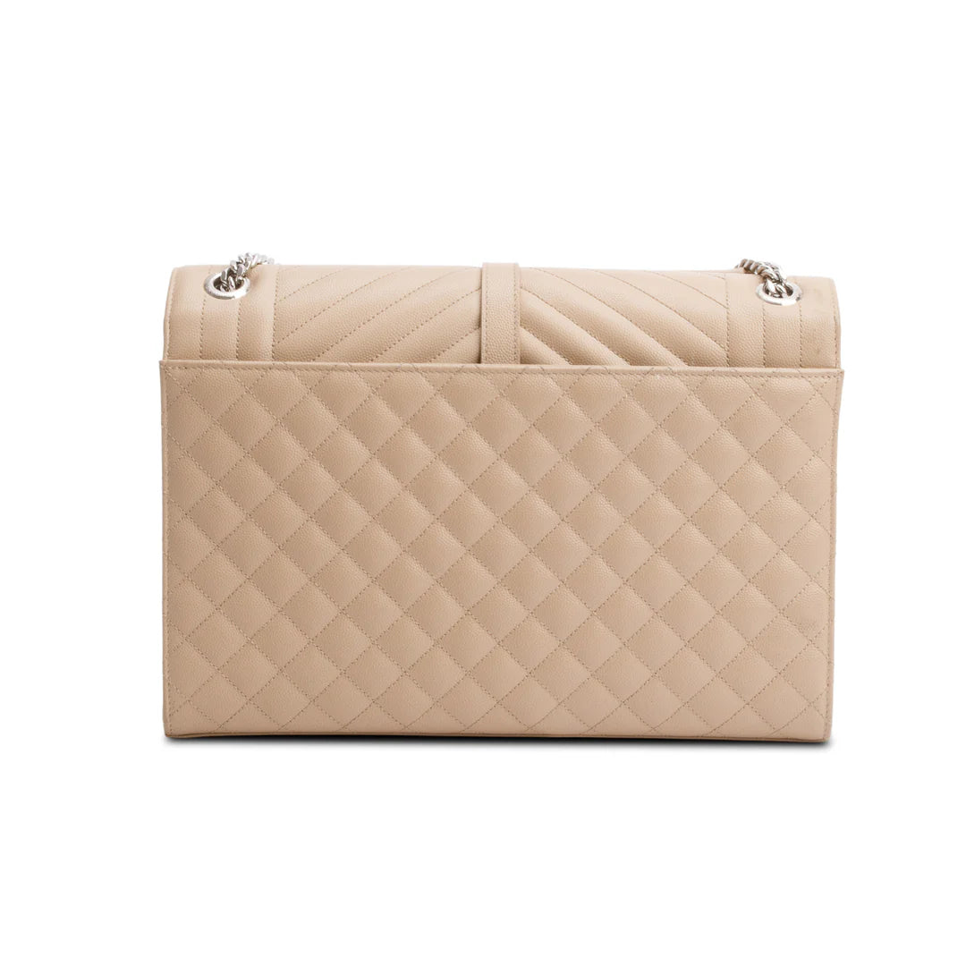 Beige Quilted Grain De Poudre Leather Large Envelope Chain Bag
