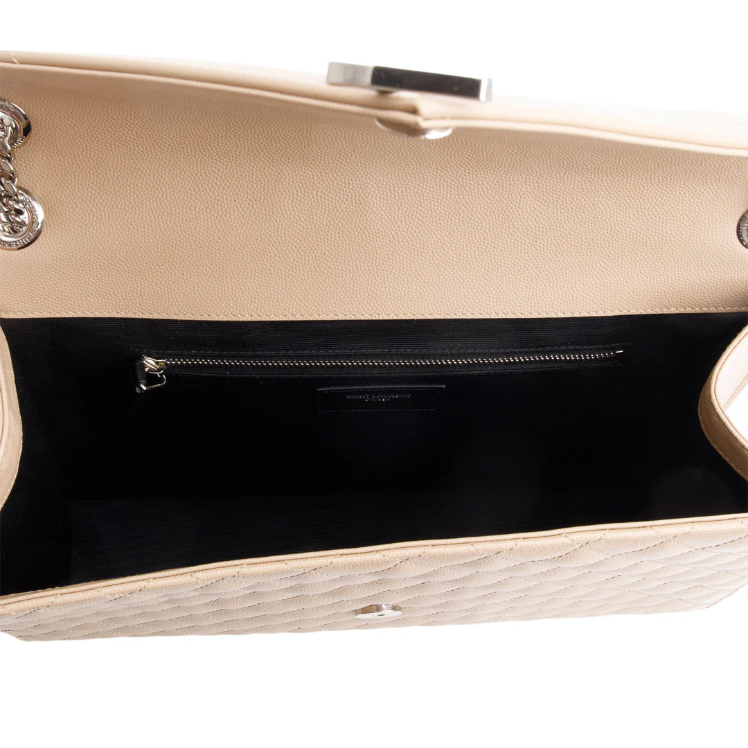 Beige Quilted Grain De Poudre Leather Large Envelope Chain Bag