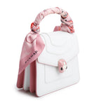 Bvlgari White/Pink Serpenti Forever Top Handle w/ Box, Straps, &amp; Two Scarves
