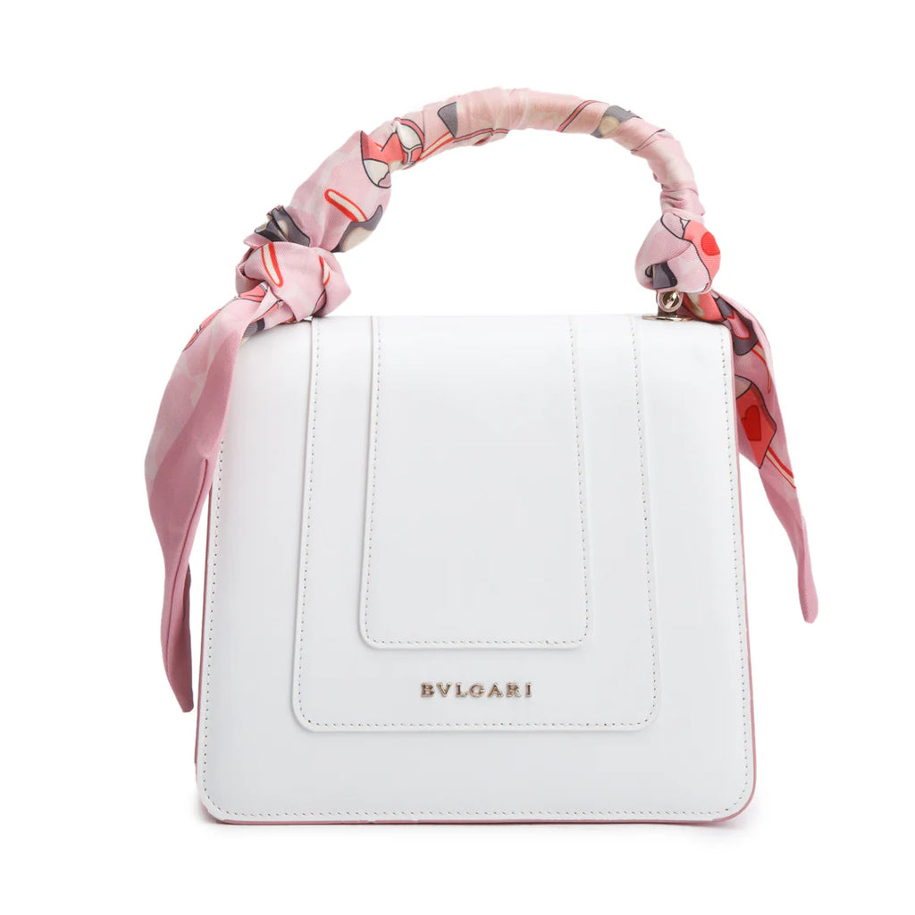 Bvlgari White/Pink Serpenti Forever Top Handle w/ Box, Straps, &amp; Two Scarves