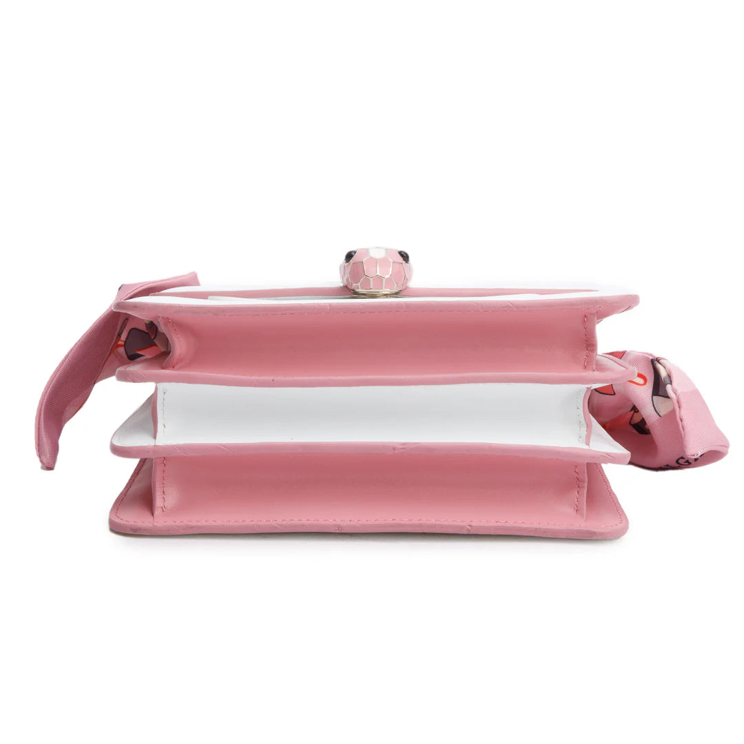 Bvlgari White/Pink Serpenti Forever Top Handle w/ Box, Straps, &amp; Two Scarves