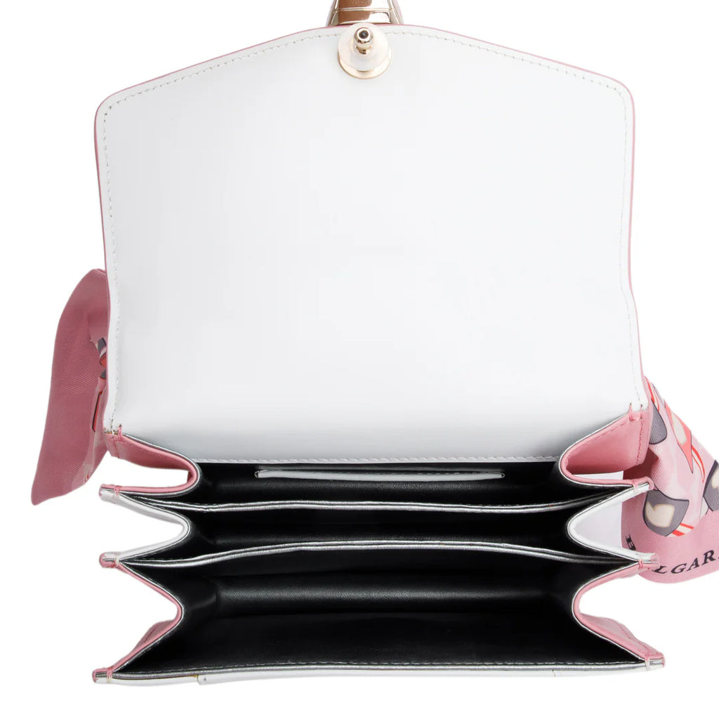 Bvlgari White/Pink Serpenti Forever Top Handle w/ Box, Straps, &amp; Two Scarves