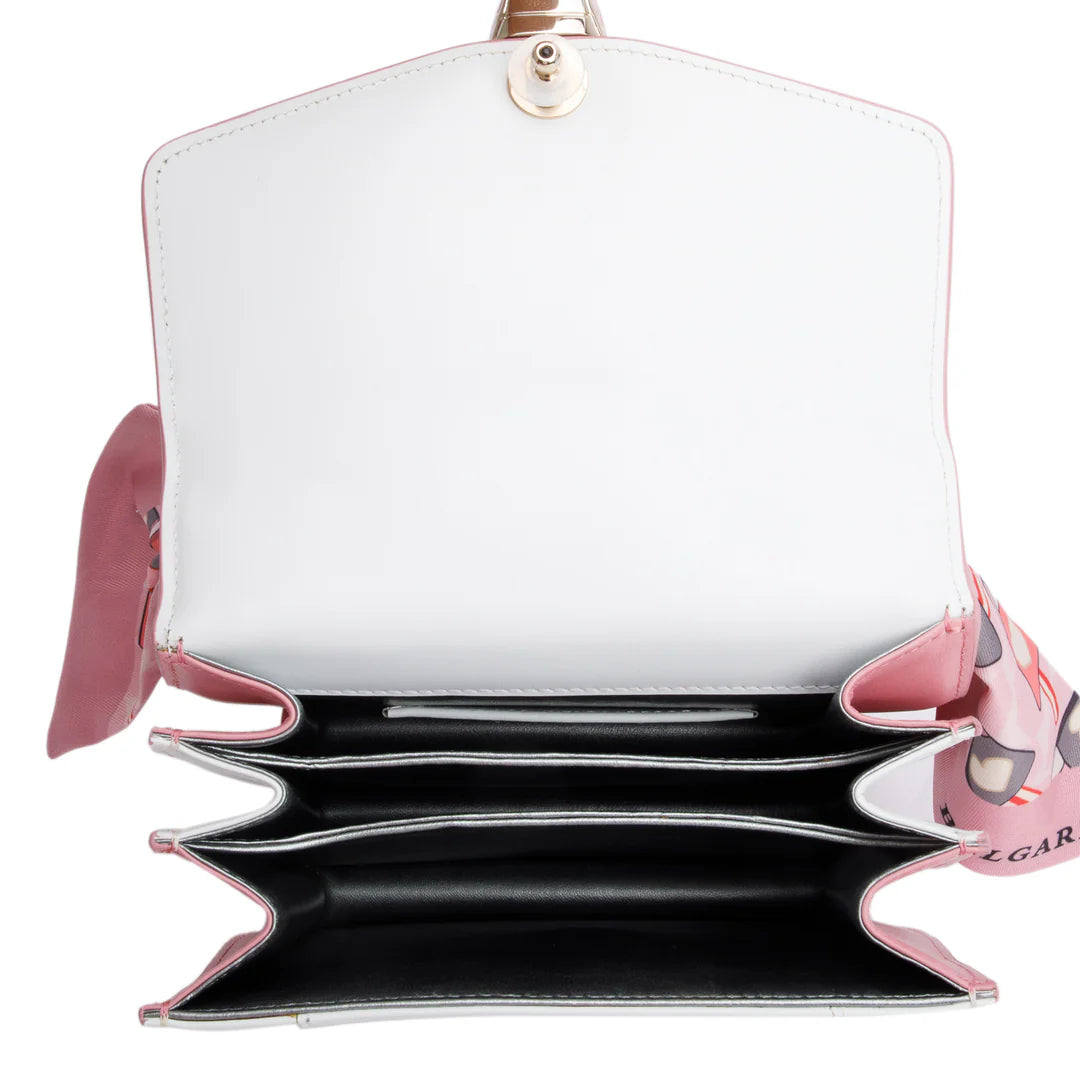 Bvlgari White/Pink Serpenti Forever Top Handle w/ Box, Straps, &amp; Two Scarves