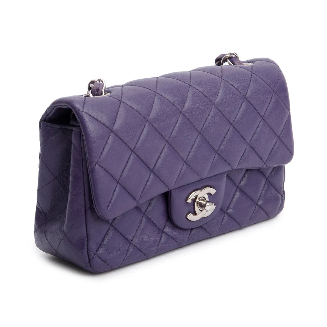 Quilted Purple Lambskin Mini Rectangular Flap Bag