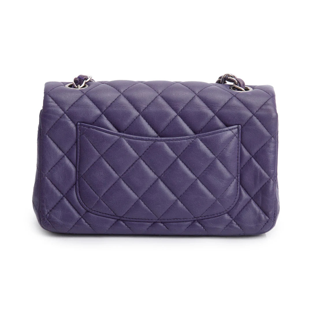 Quilted Purple Lambskin Mini Rectangular Flap Bag