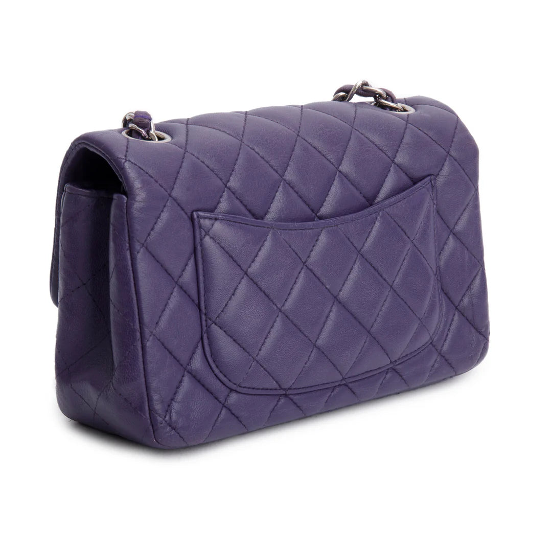 Quilted Purple Lambskin Mini Rectangular Flap Bag