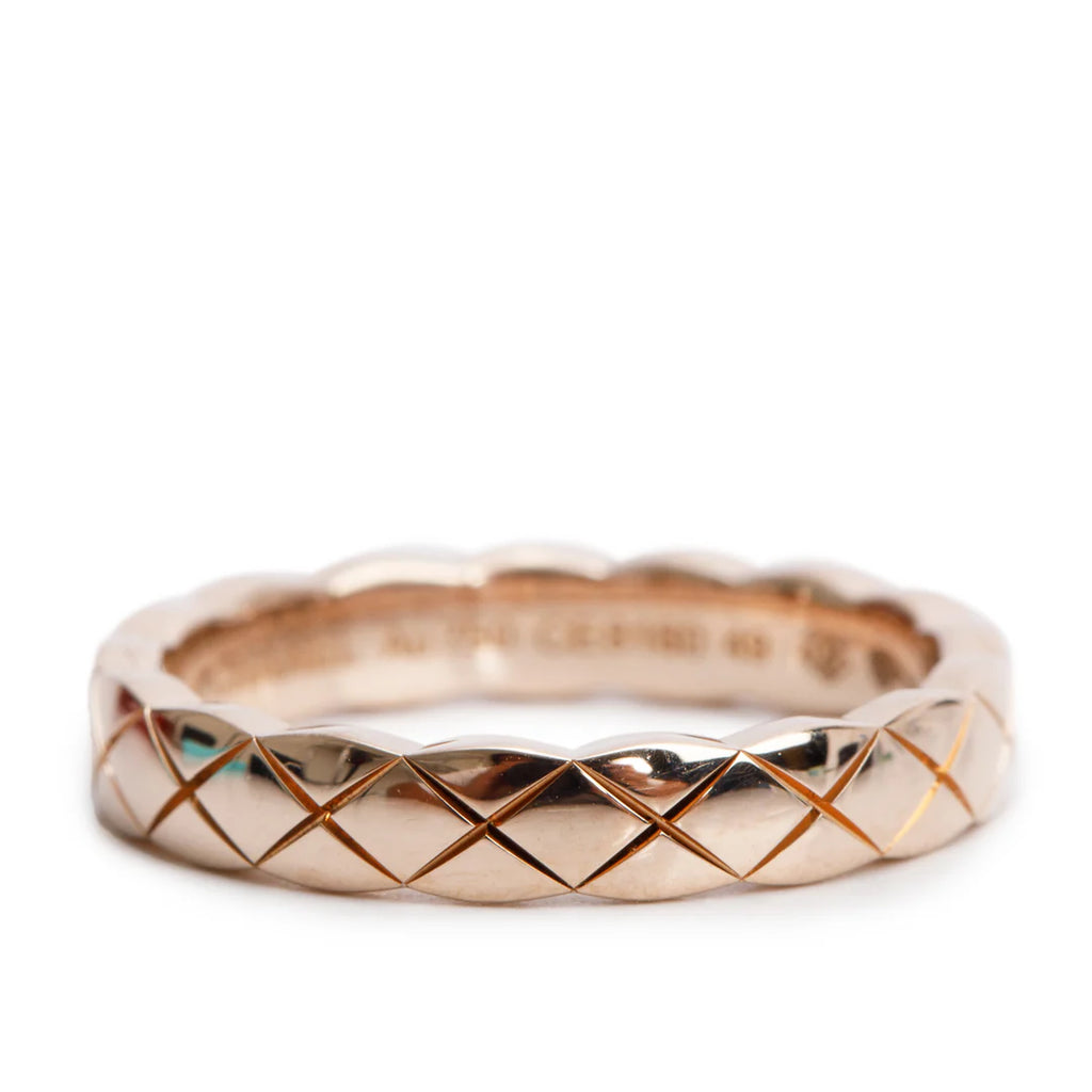 18k Rose Gold Quilted Coco Crush Band Ring, Size 49 4.75, Mini Version w/ Box &amp; Papers