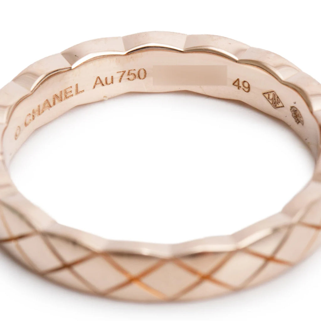 18k Rose Gold Quilted Coco Crush Band Ring, Size 49 4.75, Mini Version w/ Box &amp; Papers