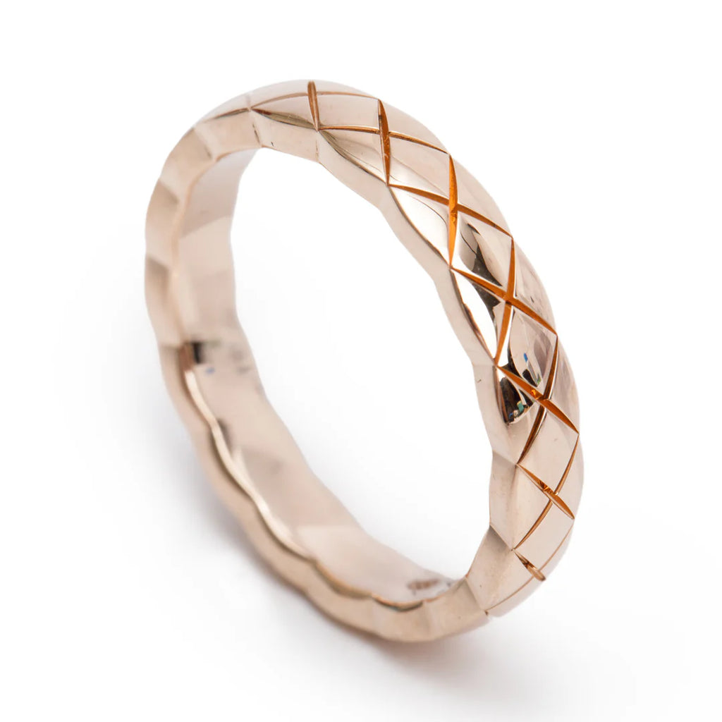 18k Rose Gold Quilted Coco Crush Band Ring, Size 49 4.75, Mini Version w/ Box &amp; Papers